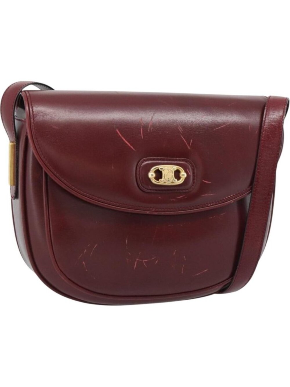 CELINE Shoulder Bag Leather Bordeaux Gold